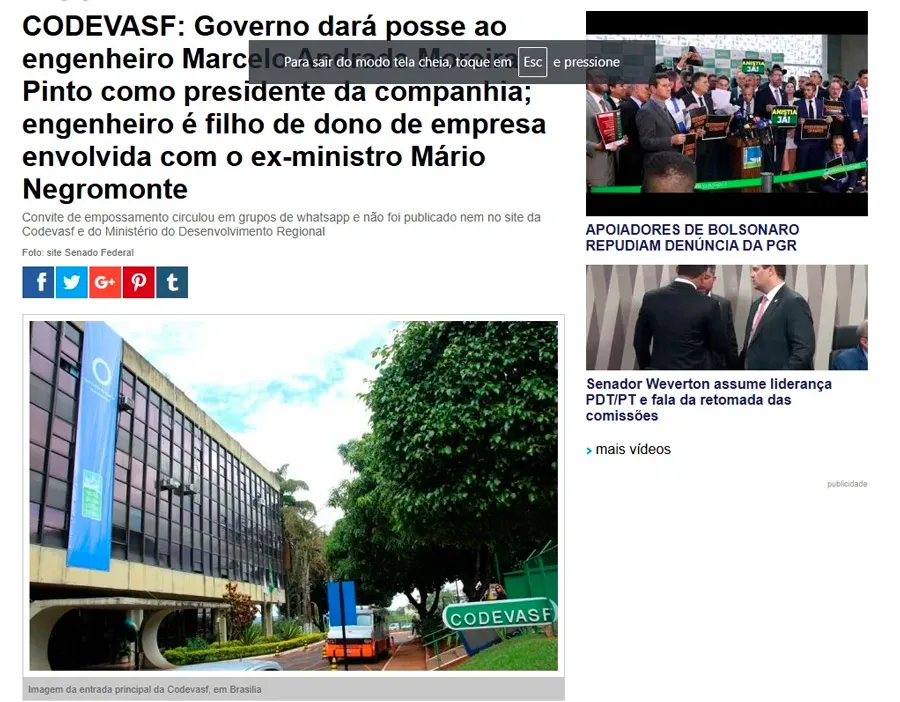 Empresa investigada pelo MPBA pertence a pai de diretor da CODEVASF, indicado por Elmar Nascimento Empresa investigada pelo MPBA pertence a pai de diretor da CODEVASF, indicado por Elmar Nascimento