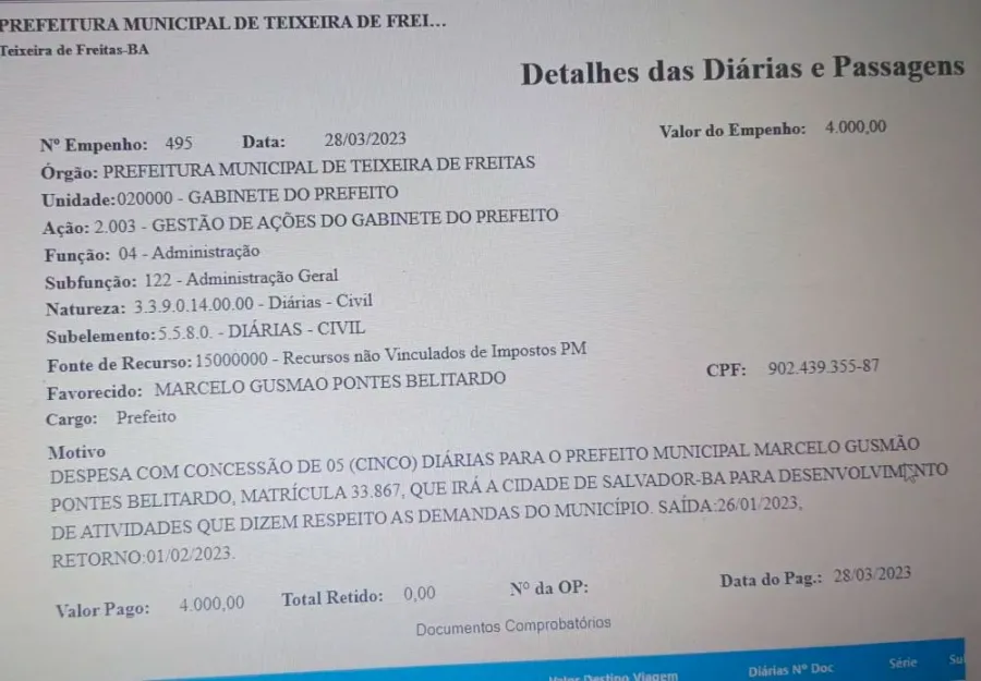 Em Meio à Crise da Saúde, Prefeitura de Teixeira de Freitas gasta mais de 1,5 milhão em diárias Em Meio à Crise da Saúde, Prefeitura de Teixeira de Freitas gasta mais de 1,5 milhão em diárias