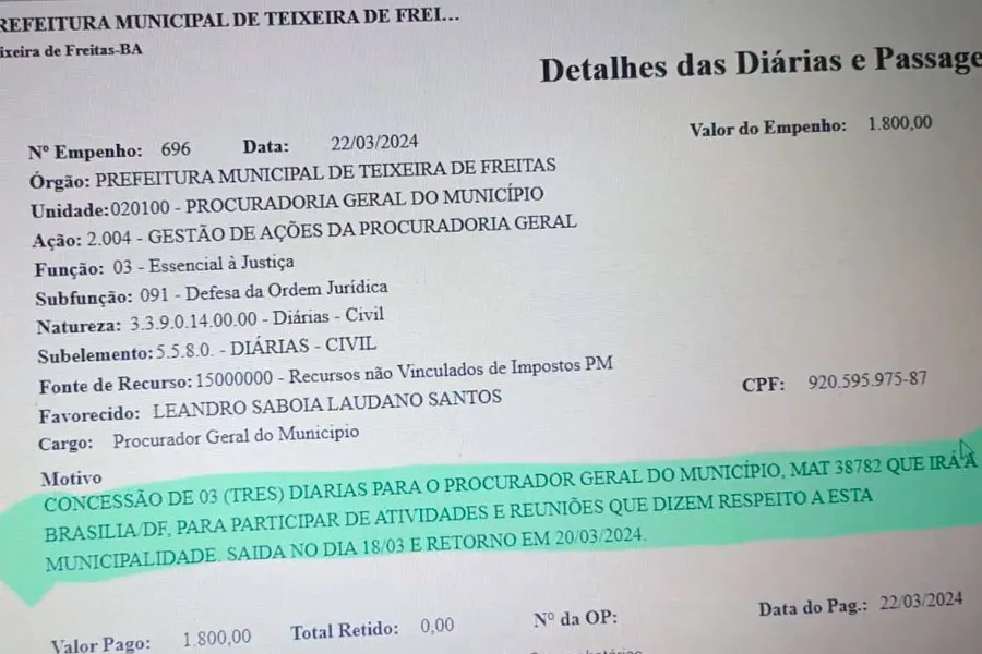 Farinha do Mesmo Saco: Prefeito de Teixeira de Freitas, sua esposa e o Procurador Geral são os campeões na “Farra das Diárias” Farinha do Mesmo Saco: Prefeito de Teixeira de Freitas, sua esposa e o Procurador Geral são os campeões na “Farra das Diárias”
