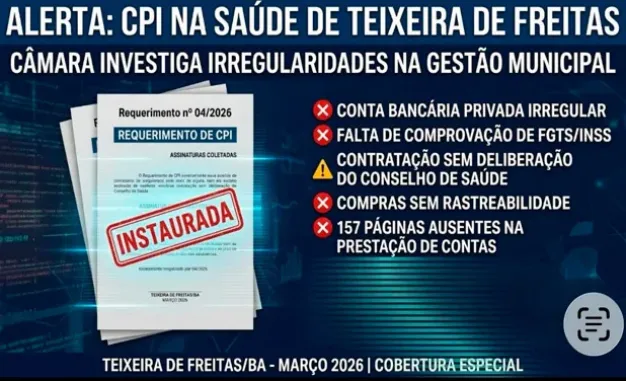 Câmara de Teixeira de Freitas instaura CPI para investigar irregularidades na gestão da saúde municipal